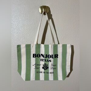 Sezane Green and White Striped Tote Bag